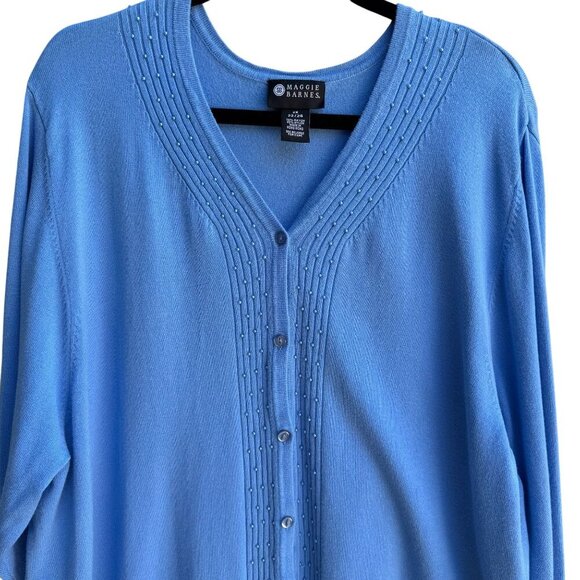 Maggie Barnes Womens Blue Button-Front Knit Beaded Long Sleeve Cardigan Sweater - Picture 7 of 9